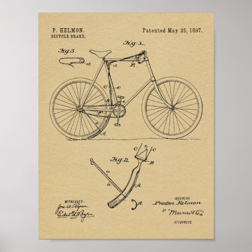 1897 Bicycle Brake Patent Art Drawing Print