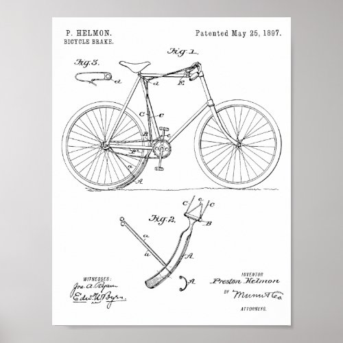 1897 Bicycle Brake Patent Art Drawing Print