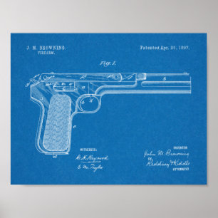 1897 Browning Gun Patent Art Drawing Print