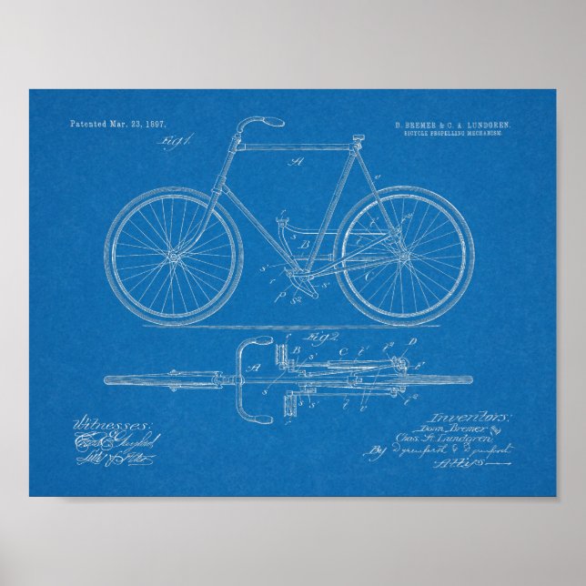 1897 Chainless Bicycle Patent Art Drawing Print (Front)
