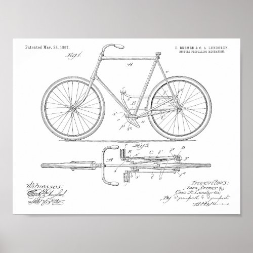 1897 Chainless Bicycle Patent Art Drawing Print