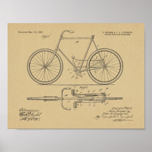 1897 Chainless Bicycle Patent Art Drawing Print