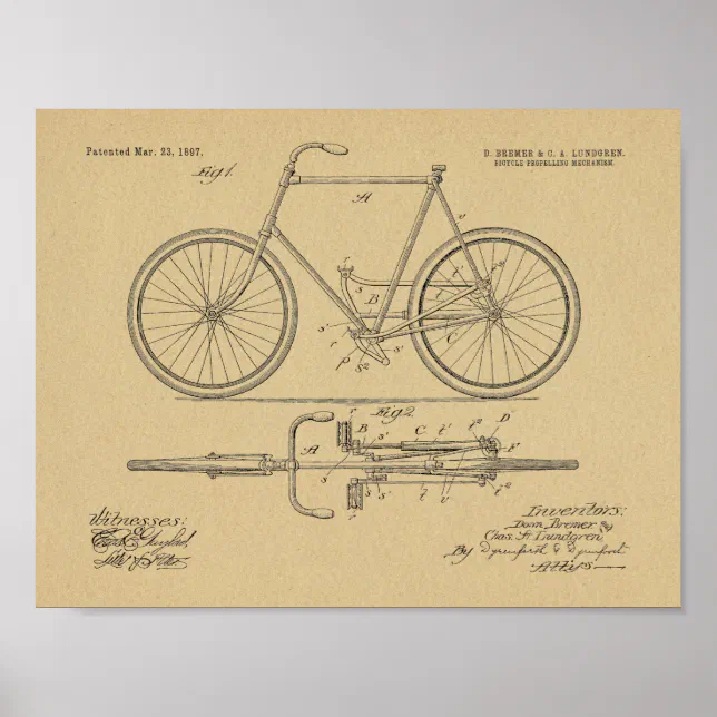 1897 Chainless Bicycle Patent Art Drawing Print Zazzle - Main Image
