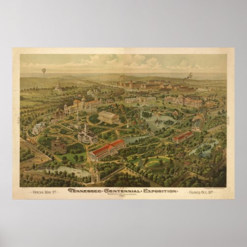 1897 Nashville TN Centennial Expo Panoramic Map Poster