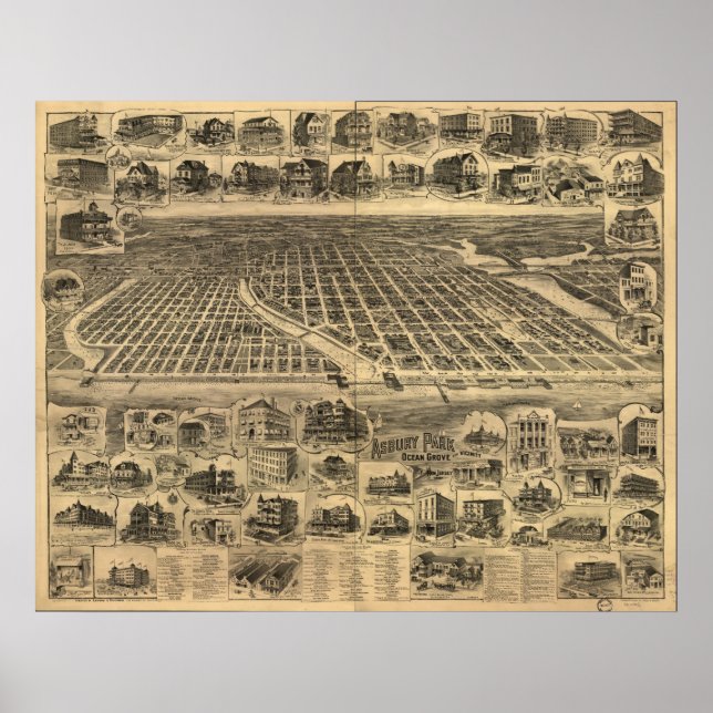 1897 Ocean Grove & Asbury Park, NJ Panoramic Map Poster (Front)