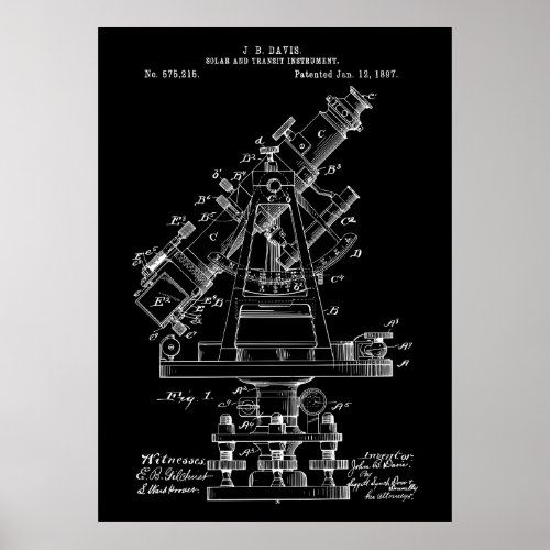 1897 SOLAR and TRANSIT INSTRUMENT patent Poster