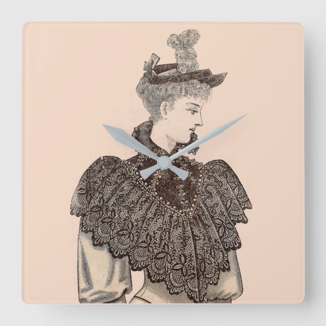 1897 Victorian woman Square Wall Clock (Front)