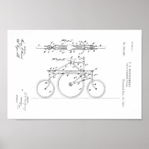 1897 Vintage Bicycle 3 Wheels Patent Art Print