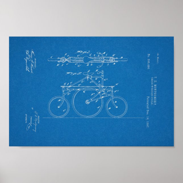 1897 Vintage Bicycle Patent Blueprint Art Print (Front)