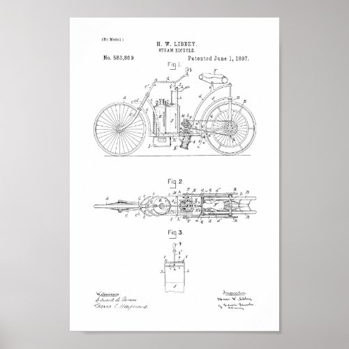 1897 Vintage Steam Bicycle Patent Art Print