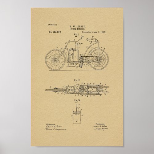 1897 Vintage Steam Bicycle Patent Art Print