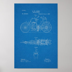 1897 Vintage Steam Bicycle Patent Blueprint Art Poster