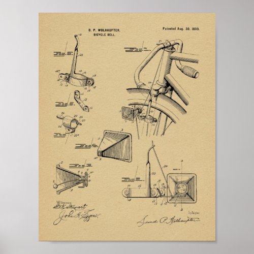 1898 Bicycle Bell Patent Art Drawing Print