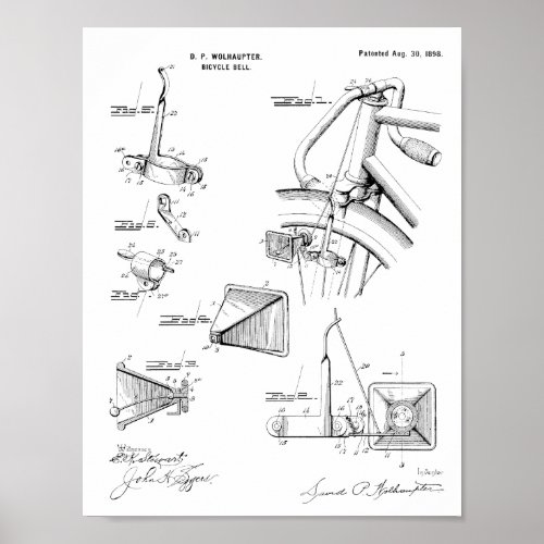 1898 Bicycle Bell Patent Art Drawing Print