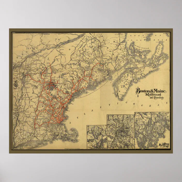 poster métal 1898 map of the Boston and Maine Railroad décoration murale