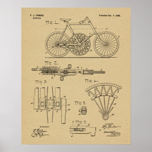 1898 Chainless Gear to Gear Bicycle Patent Print