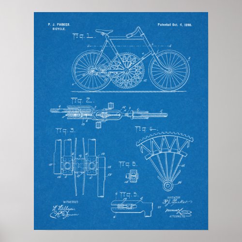 1898 Chainless Gear to Gear Bicycle Patent Print