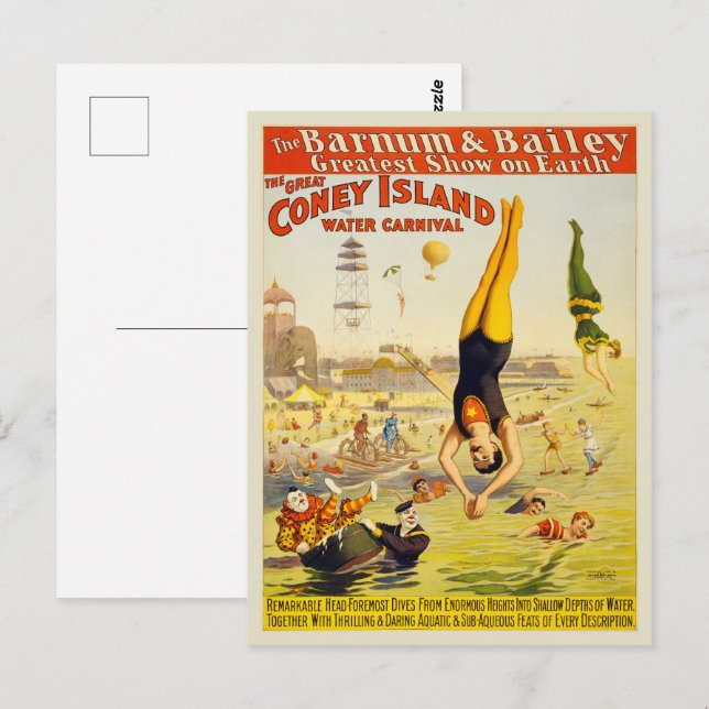 1898 Coney Island Sideshow Poster Postcard (Front/Back)