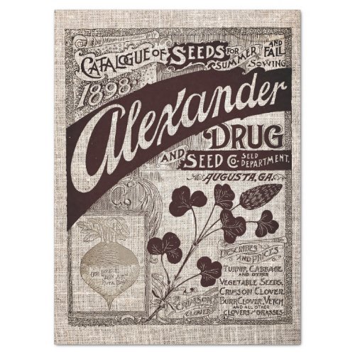 1898 DRUG  SEED ON OLD GRAIN SACK TISSUE PAPER