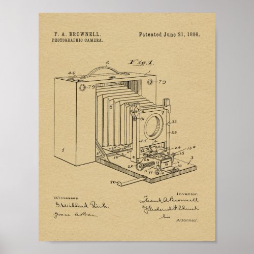 1898 Folding Camera Patent Art Drawing Print
