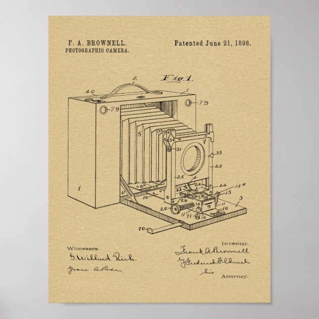 1898 Folding Camera Patent Art Drawing Print (Front)
