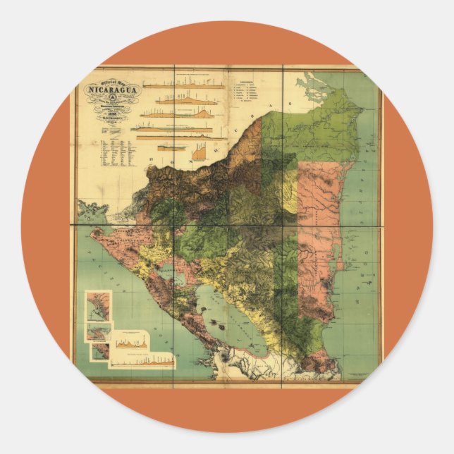 1898 Official Map of Nicaragua Classic Round Sticker (Front)