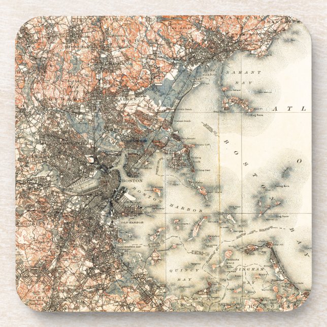 1898 Topographical Map of Boston Massachusetts Coaster (Front)
