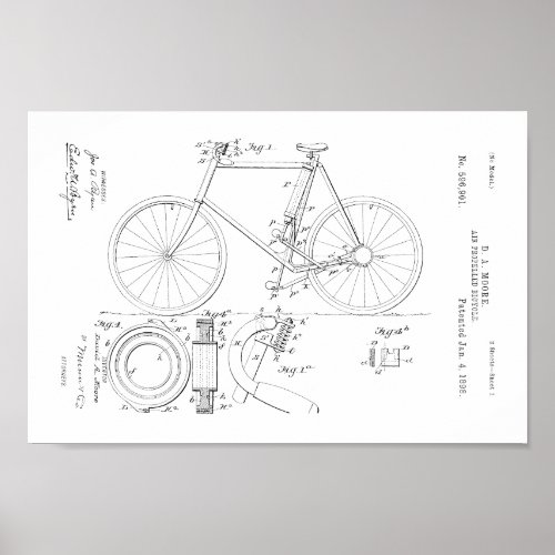 1898 Vintage Air Bicycle Patent Art Print