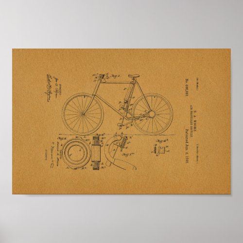 1898 Vintage Air Propelled Bicycle Patent Print