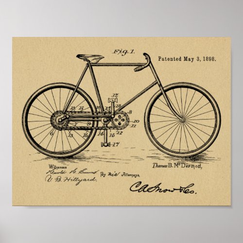 1898 Vintage Bicycle Design Patent Art Print