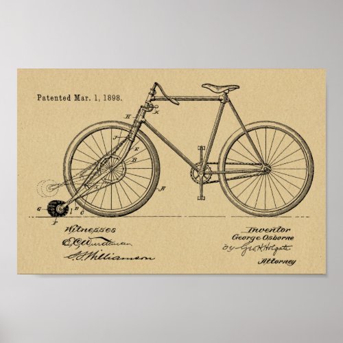 1898 Vintage Bicycle Design Patent Art Print