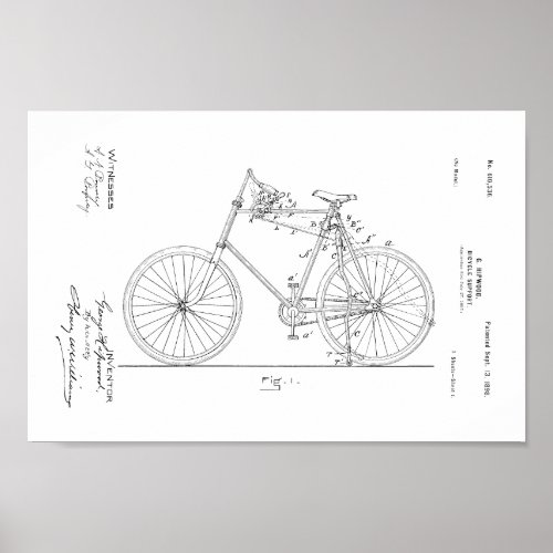 1898 Vintage Bicycle Patent Art Print