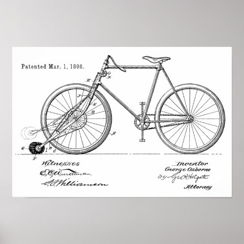 1898 Vintage Bicycle Patent Art Print Customize