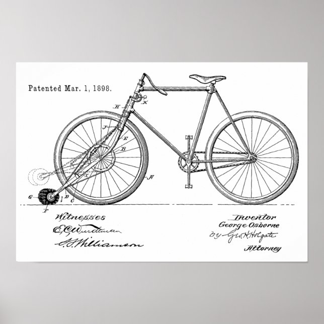 1898 Vintage Bicycle Patent Art Print Customize (Front)