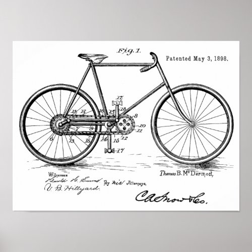 1898 Vintage Bicycle Patent Art Print Customize