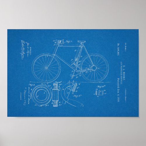 1898 Vintage Bicycle Patent Blueprint Art Print