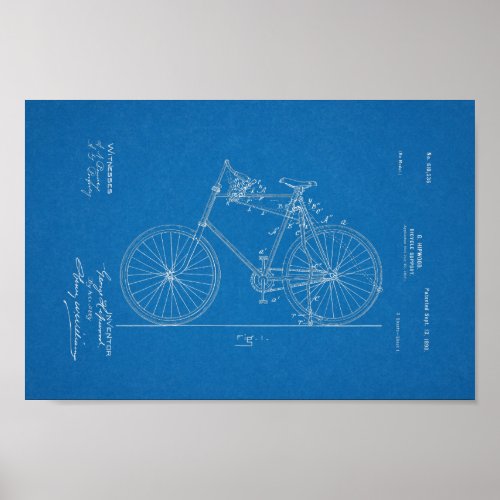 1898 Vintage Bicycle Patent Blueprint Art Print