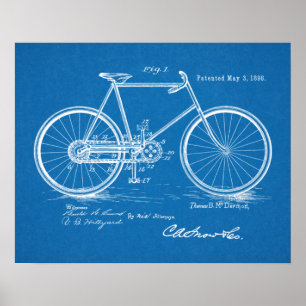 1898 Vintage Bicycle Patent Blueprint Art Print