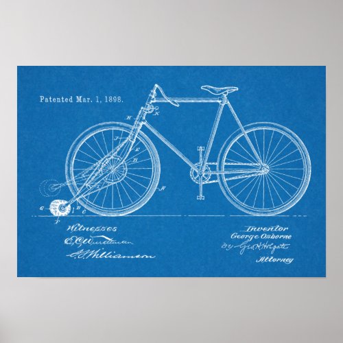 1898 Vintage Bicycle Patent Blueprint Art Print