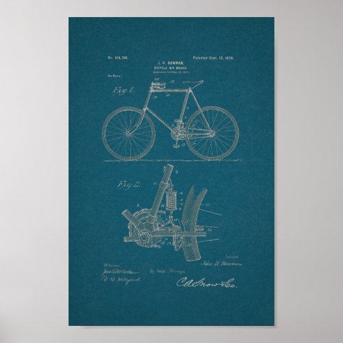 1898 Vintage Bicycle Patent Print Blueprint Art