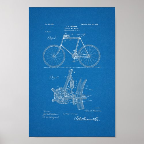 1898 Vintage Bicycle Patent Print Blueprint Art