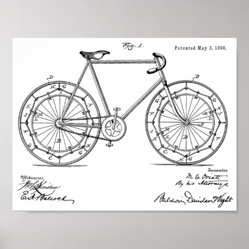 1898 Vintage Bicycle Tire Patent Art Print
