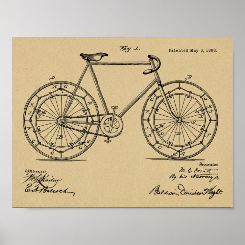 1898 Vintage Bicycle Wheel Design Patent Art Print