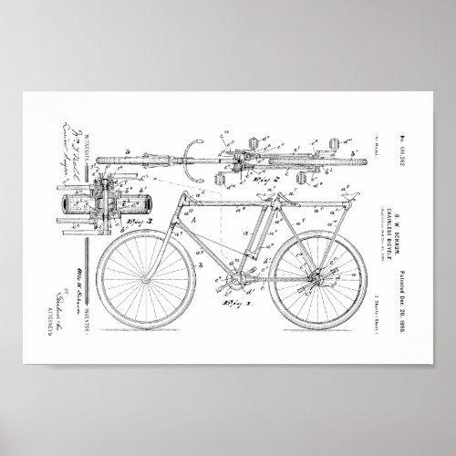 1898 Vintage Chainless Bicycle Patent Art Print