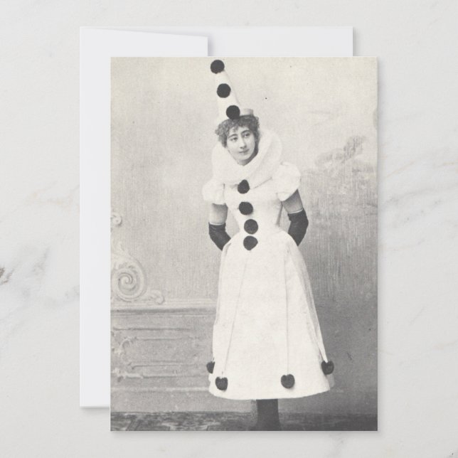 1898 Woman in Clown Costume, Antique Photograph Invitation (Front)