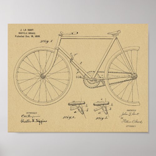 1899 Bicycle Brake Patent Art Drawing Print