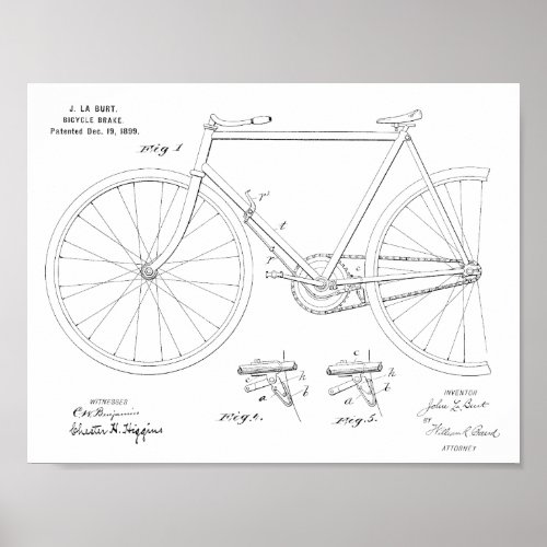 1899 Bicycle Brake Patent Art Drawing Print