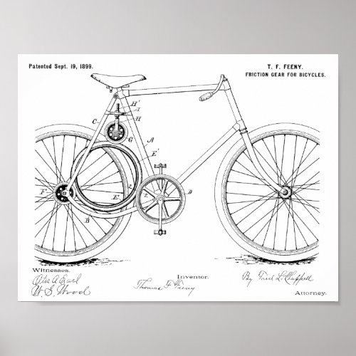 1899 Bicycle Gear Patent Art Drawing Print