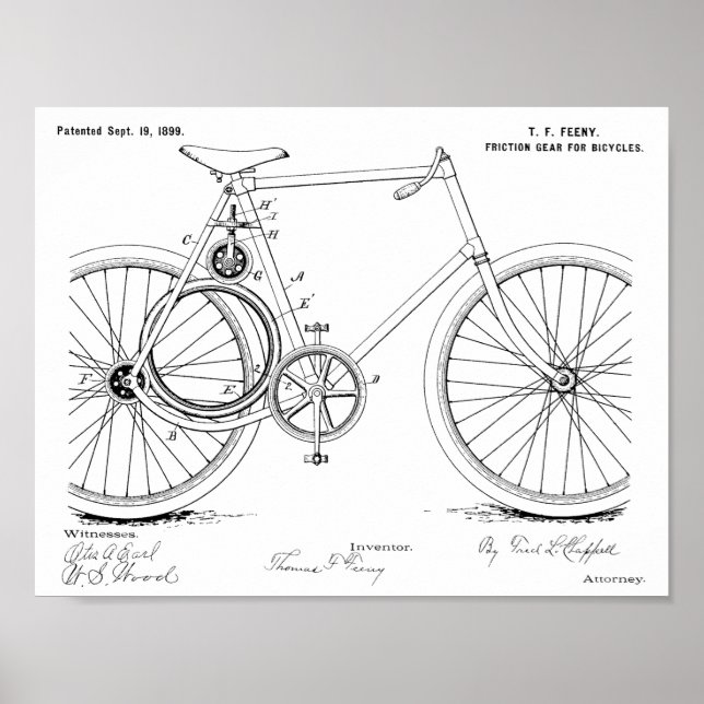 1899 Bicycle Gear Patent Art Drawing Print (Front)