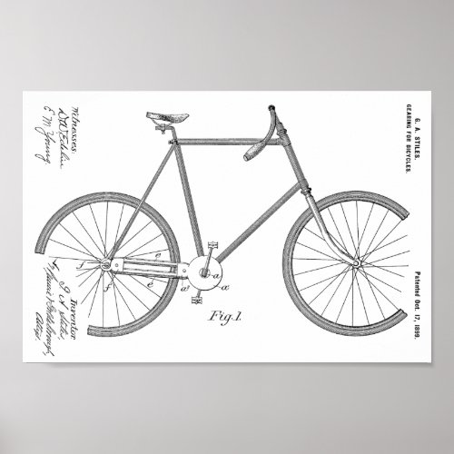 1899 Bicycle Gearing Patent Art Drawing Print